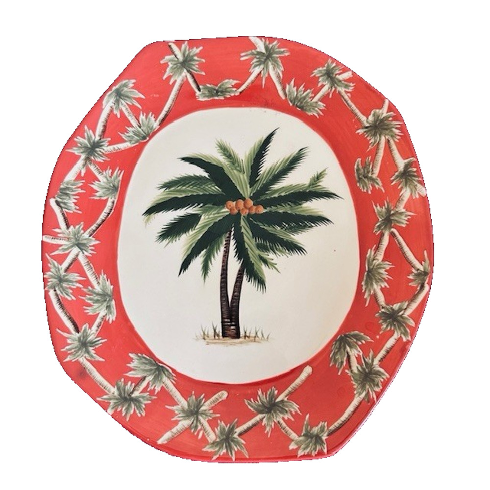 Pacific Rim Red Palm, Coconut Palm Tree China Plate Handpainted Octagonal VTG
